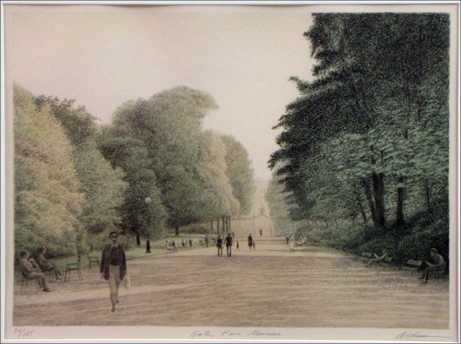 HAROLD ALTMAN (AMERICAN, B.1924) GATE, PARC MON: HAROLD ALTMAN (AMERICAN, B.1924) GATE, PARC MONCEAU. Lithograph in colors, signed, titled and numbered in pencil in the lower margin, edition 34/185; Frame: 24.75" x 30.75" 17.25" x 23.50"