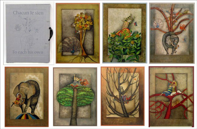 GRACIELA RODO BOULANGER (BOLIVIAN, B.1935) CHAC: GRACIELA RODO BOULANGER (BOLIVIAN, B.1935) CHACUN LE SIEN PORTFOLIO. The complete portfolio of seven lithographs in color, 1979, signed in pencil lower right, edition IC/C, published by Lublin Graphic