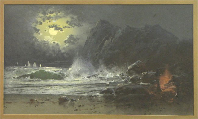 CLARENCE E. BRALEY (AMERICAN 1854-1927) SHORELI: CLARENCE E. BRALEY (AMERICAN 1854-1927) SHORELINE BONFIRE. Pastel, signed lower left; Frame: 22.75" x 31.75" 12.75" x 21.75" (sight)