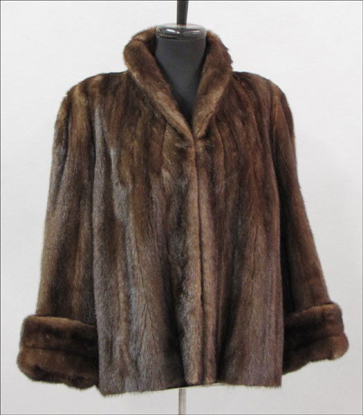 BROWN MINK JACKET.: BROWN MINK JACKET. With fold over bell sleeves