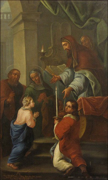 CONTINENTAL SCHOOL (19TH CENTURY) THE PRESENTAT: CONTINENTAL SCHOOL (19TH CENTURY) THE PRESENTATION. Oil on canvas, inscribed in Latin lower left 'Plur. Rdus of Pran. Dom. Joan. Petr. Jos. Doetsch. insignms Colleg. Eccl. ad. S. Flor. Canon. Cap. Pra