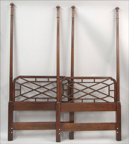 BAKER FOUR-POSTER TWIN BED.: BAKER FOUR-POSTER TWIN BED. Comprised of a headboard and footboard 86" x 41.5" each