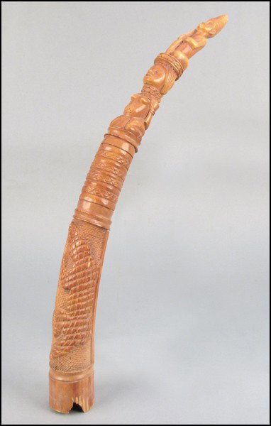 CARVED IVORY TUSK.: CARVED IVORY TUSK. Length: 27.75"