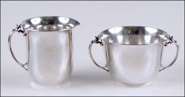 GEORG JENSEN STERLING SILVER CREAMER AND SUGAR : GEORG JENSEN STERLING SILVER CREAMER AND SUGAR BOWL. Approximately 9 ozt