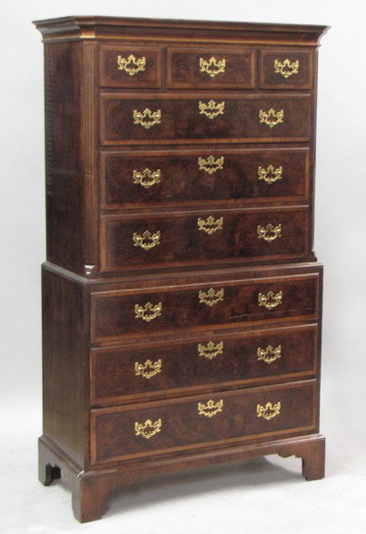ASTON COURT BY HENREDON GEORGIAN STYLE MAHOGANY: ASTON COURT BY HENREDON GEORGIAN STYLE MAHOGANY TALL CHEST. H: 71.25" W: 41.5" D: 19.75"