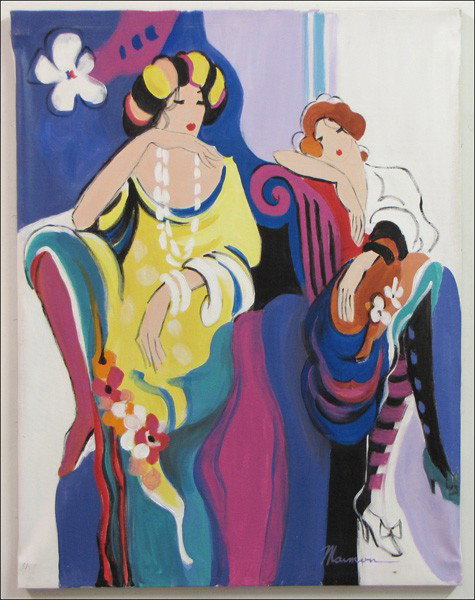 ISAAC MAIMON (ISRAELI, B.1951) QUIET MOMENTS.: ISAAC MAIMON (ISRAELI, B.1951) QUIET MOMENTS. Acrylic on canvas, signed lower right 'Maimon;' Stretched, but unframed 40.25" x 31"