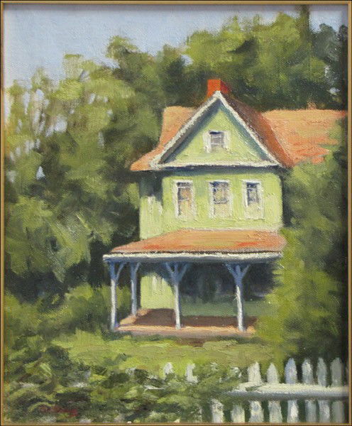 JAYNE BELLOWS (20TH CENTURY) HOUSE IN THE COUNT: JAYNE BELLOWS (20TH CENTURY) HOUSE IN THE COUNTRY. Oil on canvas board, signed LL Board: 12" x 10"