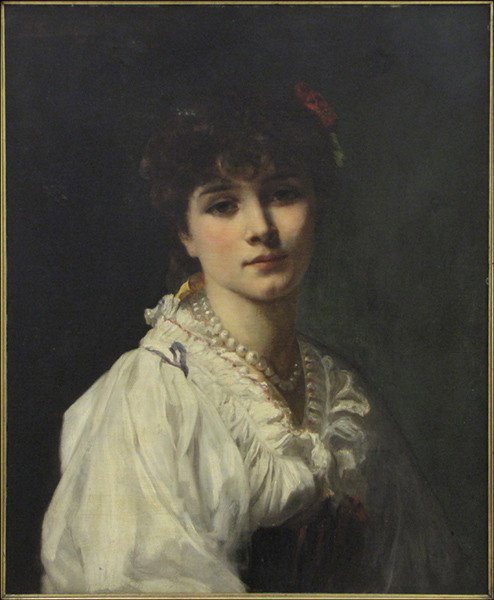 CONTINENTAL SCHOOL (19TH/20TH CENTURY) PORTRAIT: CONTINENTAL SCHOOL (19TH/20TH CENTURY) PORTRAIT OF A WOMAN. Oil on canvas laid on board, signed illegibly upper left 'A. Batchelor?'; Frame: 31.25" x 27" 25" x 20"