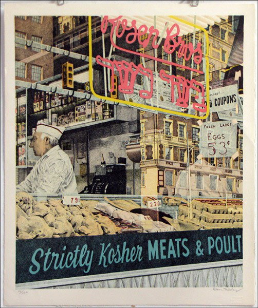 DON EDDY (AMERICAN, B.1944) STRICTLY KOSHER.: DON EDDY (AMERICAN, B.1944) STRICTLY KOSHER. Lithograph in colors on Arches paper, signed and numbered in pencil in the lower margin, edition 44/250; Stamped on the reverse 'Shorewood Atelier Inc. 197