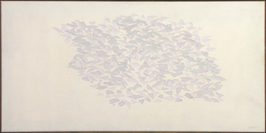 ROBERT GOODNOUGH (AMERICAN 1917-2010) PUPLE ON: ROBERT GOODNOUGH (AMERICAN 1917-2010) PURPLE ON PINK, 1974. Acrylic on canvas, signed and dated lower right; Additionally titled and double signed and dated on the reverse; Frame: 23.50" x 45.50" 22"