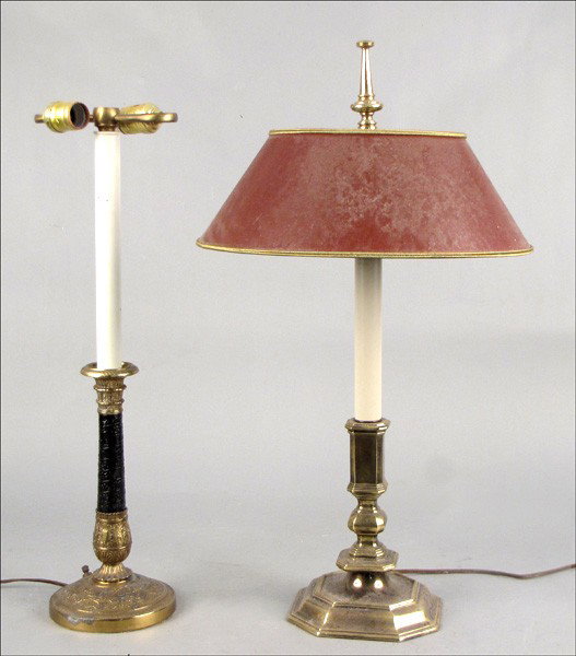 WARREN KESSLER COLUMNAR BRASS TABLE LAMP.: WARREN KESSLER COLUMNAR BRASS TABLE LAMP. Together with a Stiffel brass table lamp Kessler: 24"