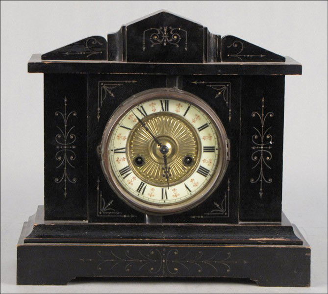 982160 HAMBURG AMERICAN CLOCK COMPANY EBONIZED WOOD MA