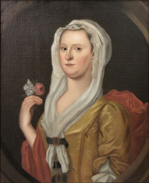 DUTCH SCHOOL (18TH CENTURY) PORTRAIT OF A WOMAN: DUTCH SCHOOL (18TH CENTURY) PORTRAIT OF A WOMAN WITH ROSE. Oil on canvas, unsigned; Frame: 34.50" x 32.25" 29.75" x 24.75"