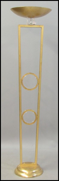 HOLLYWOOD REGENCY STYLE GILT FLOOR LAMP.: HOLLYWOOD REGENCY STYLE GILT FLOOR LAMP. With lucite rondels 76" x 19"