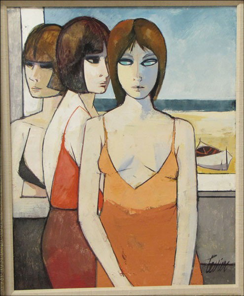 CHARLES LEVIER (1920-2004) FEMMES DEVANT LA MER: CHARLES LEVIER (1920-2004) FEMMES DEVANT LA MER. Oil on canvas, signed 30"x24"