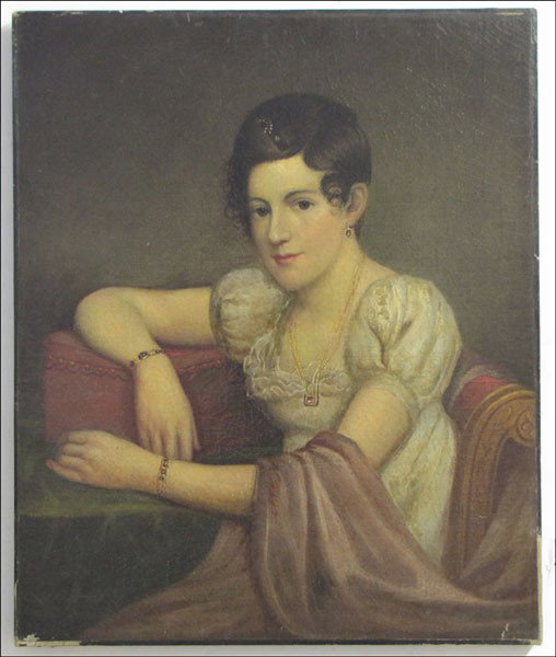 CONTINENTAL SCHOOL (19TH CENTURY) PORTRAIT OF A: CONTINENTAL SCHOOL (19TH CENTURY) PORTRAIT OF A LADY. Oil on canvas, unsigned; Stretched, but unframed 29" x 24.25"