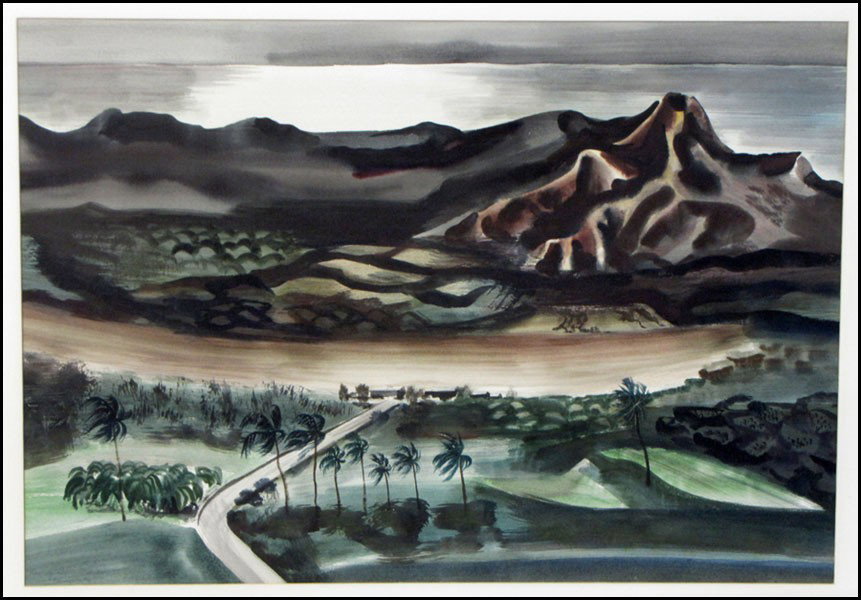 RAINEY BENNETT (AMERICAN 1907-1988) VENEZUELAN : RAINEY BENNETT (AMERICAN 1907-1988) VENEZUELAN LANDSCAPE. Watercolor on paper, signed and inscribed lower left 'Rainey Bennett - Venezuela;' Frame: 28" x 37" 20.4" x 29.25"
