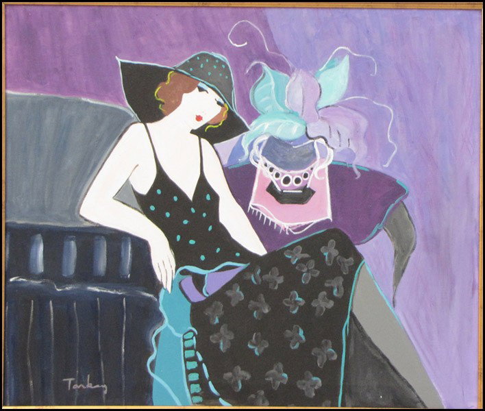 IN THE STYLE OF ITZCHAK TARKAY SEATED WOMAN.: IN THE STYLE OF ITZCHAK TARKAY SEATED WOMAN. Oil on canvas, bearing signature lower left; Frame: 29.50" x 34" 24.50" x 29"