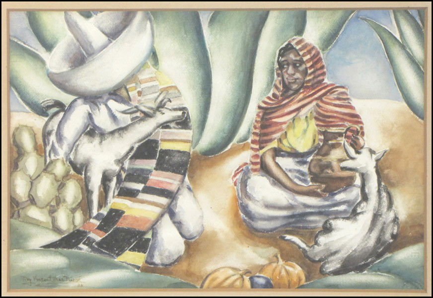 ROY VINCENT MACNICOL (AMERICAN, B.1889) MOOD ME: ROY VINCENT MACNICOL (AMERICAN, B.1889) MOOD MEXICO, 1936. Watercolor on paper, signed and dated lower left; Verso: Paper label with title and notation: 'Painted near Jacala, Mexico;' Frame: 23.50" x