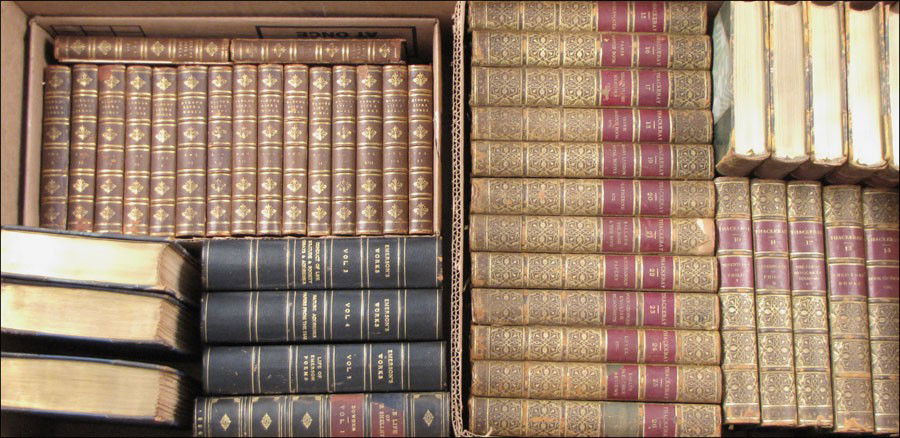 COLLECTION OF 19TH/20TH CENTURY LEATHERBOUND LI: COLLECTION OF 19TH/20TH CENTURY LEATHERBOUND LITERATURE. Comprised of: "Byron's Life and Works," John Murray, London, 1833, 17 vols.; "Emerson's Works," Charles C. Bigelow, New York, 1926, 5 vols.; "T