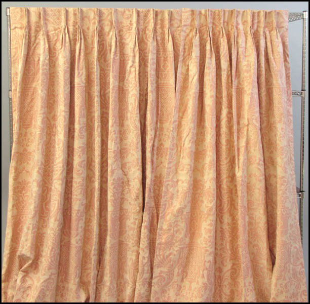 FOUR PANELS OF FORTUNY DRAPERY.: FOUR PANELS OF FORTUNY DRAPERY. Two panels are approximately 100" x 39", and two panels are approximately 25" x 100"