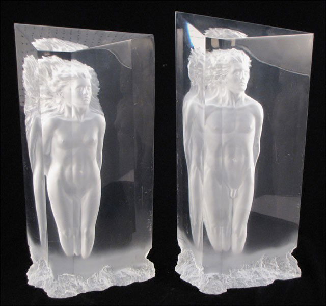 MICHAEL WILKINSON (20TH CENTURY) TWO LUCITE SC: MICHAEL WILKINSON (20TH CENTURY) TWO LUCITE SCULPTURES. Each edition 13/150 1994 etched signature Height: 20"
