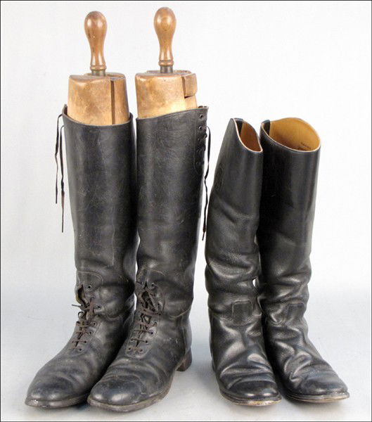 PAIR OF MARLBOROUGH BLACK LEATHER RIDING BOOTS: PAIR OF MARLBOROUGH BLACK LEATHER RIDING BOOTS. Together with a pair of black leather riding boots