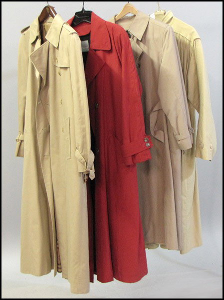 BURBERRY WOMAN'S TRENCH COAT.: BURBERRY WOMAN'S TRENCH COAT. With a removable Burberry wool liner. Together with three trench coats