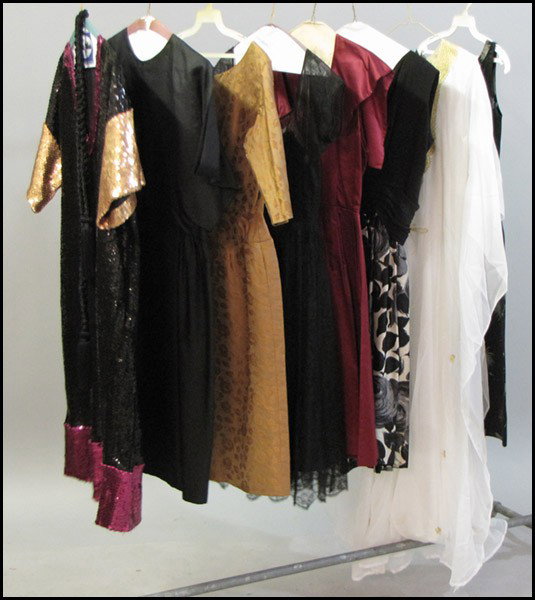GROUP OF SILK, KNIT, AND SEQUIN DRESSES.: GROUP OF SILK, KNIT, AND SEQUIN DRESSES.