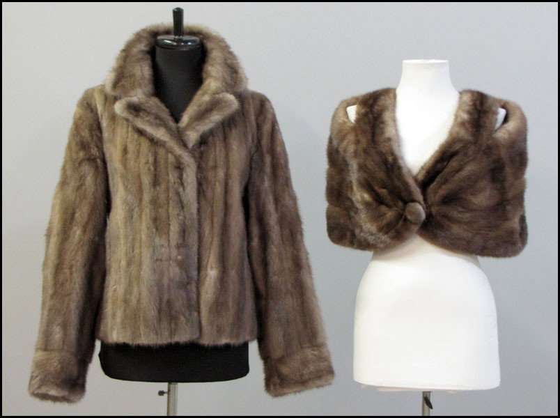 BROWN MINK JACKET.: BROWN MINK JACKET. Together with a mink stole