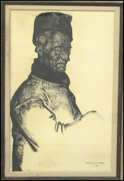 WILLEM VAN DEN BERG (1886-1970) SELF PORTRAIT,: WILLEM VAN DEN BERG (1886-1970) SELF PORTRAIT, 1935. Charcoal on paper, signed and dated lower right; Frame: 41.75" x 21.50" 33" x 21" (sight)