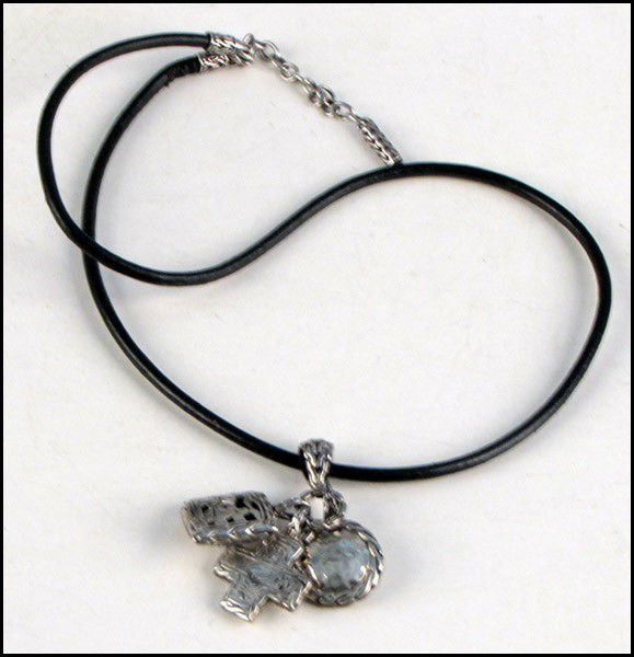 JOHN HARDY STERLING SILVER AND BLACK LEATHER P: JOHN HARDY STERLING SILVER AND BLACK LEATHER PALU NECKLACE. Height: " Length: 18"