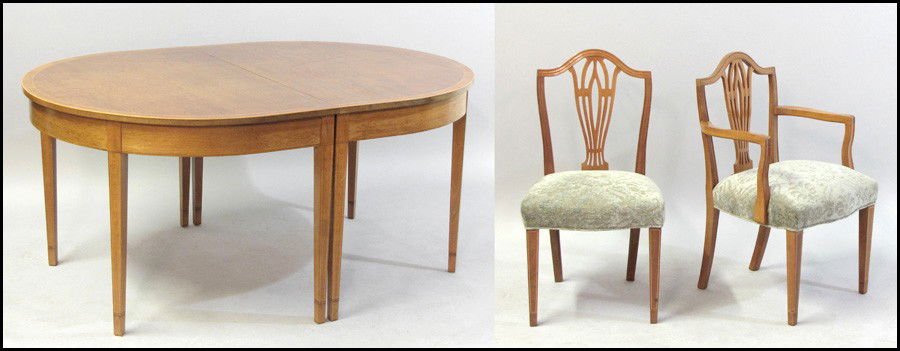 HEPPLEWHITE STYLE DINING TABLE AND CHAIRS.: HEPPLEWHITE STYLE DINING TABLE AND CHAIRS.