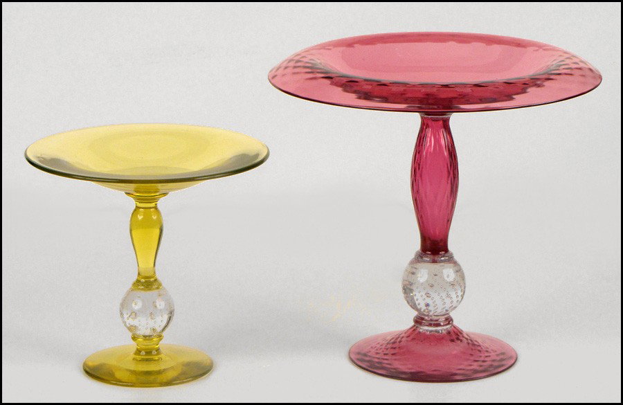 TWO PAIRPOINT GLASS COMPOTES.: TWO PAIRPOINT GLASS COMPOTES. Both unsigned Taller: 8"