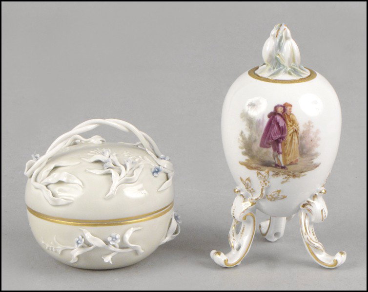 KPM PORCELAIN COVERED BOX.: KPM PORCELAIN COVERED BOX. Together with a KPM porcelain egg form box