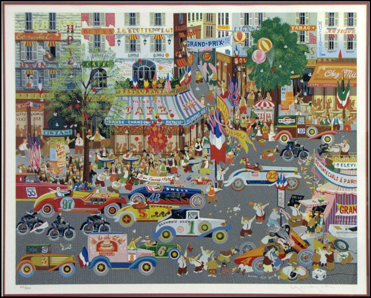 HIRO YAMAGATA (JAPANESE, B.1948) GRAND PRIX.: HIRO YAMAGATA (JAPANESE, B.1948) GRAND PRIX. Color serigraph, 1981, signed in pencil lower right and numbered lower left 212/300; Frame: 34.50" 40.50" 24" x 30"