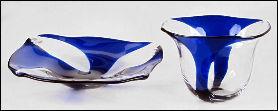 KOSTA PAUL HOFF VASE AND BOWL.: KOSTA PAUL HOFF VASE AND BOWL. Signed D:13" H:5.5"