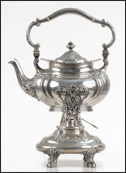 NEWBERRY CRAFTERS STERLING SILVER KETTLE ON ST: NEWBERRY CRAFTERS STERLING SILVER KETTLE ON STAND. Approximately 58 ozt