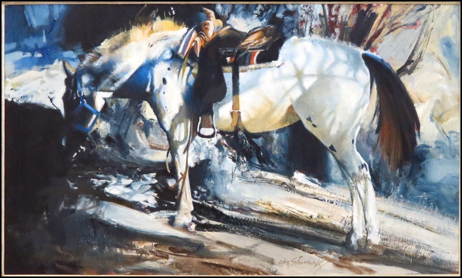 OLEG STAVROWSKY (AMERICAN, B.1927) SEBASTIAN V: OLEG STAVROWSKY (AMERICAN, B.1927) SEBASTIAN V. Oil on canvas, signed lower middle 'Oleg Stavrowsky;' Additionally signed and titled on the reverse; Frame: 39" x 58.75" 30" x 50"