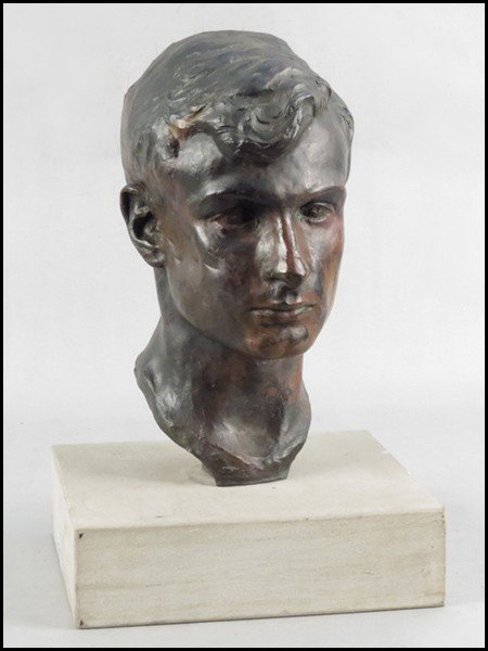 FRIEDRICH BRODAUF (GERMAN) UNTITLED BUST OF A : FRIEDRICH BRODAUF (GERMAN) UNTITLED BUST OF A YOUNG MAN. Signed H:13"