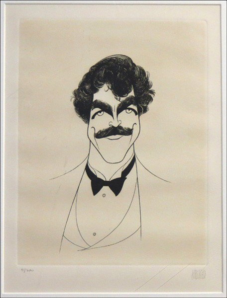 AL HIRSCHFELD (1903-2003) TOM SELLECK.: AL HIRSCHFELD (1903-2003) TOM SELLECK. Etching, signed in pencil, edition 91/200 12"x9.5"