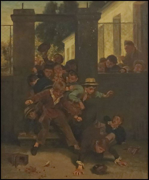 IN THE STYLE OF JOHN GEORGE BROWN (1831-1913): IN THE STYLE OF JOHN GEORGE BROWN (1831-1913) SCHOOL RECESS. Oil on canvas, unsigned; Frame: 35.50" x 30" 29" x 24"