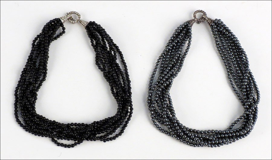 TIFFANY & COMPANY ONYX AND STERLING SILVER NECK: TIFFANY & COMPANY ONYX AND STERLING SILVER NECKLACE. Together with a Tiffany & Company hematite and sterling silver necklace Length: 17"