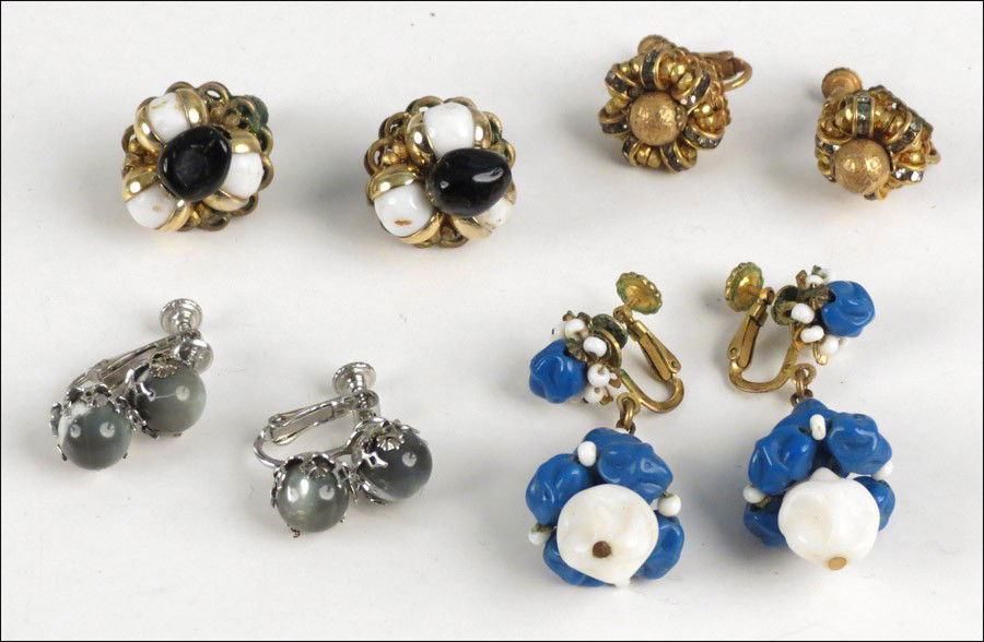 FOUR PAIRS OF MIRIAM HASKELL EARCLIPS.: FOUR PAIRS OF MIRIAM HASKELL EARCLIPS.