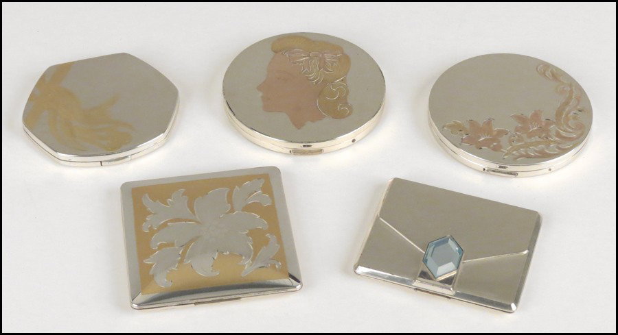 FIVE ELGIN AMERICAN STERLING SILVER COMPACTS.: FIVE ELGIN AMERICAN STERLING SILVER COMPACTS.