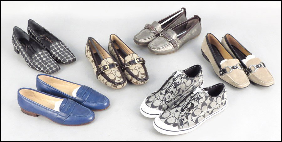 THREE PAIRS OF COACH SHOES.: THREE PAIRS OF COACH SHOES. Together with one pair of Kate Spade shoes, one pair of Ralph Lauren shoes, and one pair of Cole Haan shoes. All with boxes, except Kate Spade Size 7