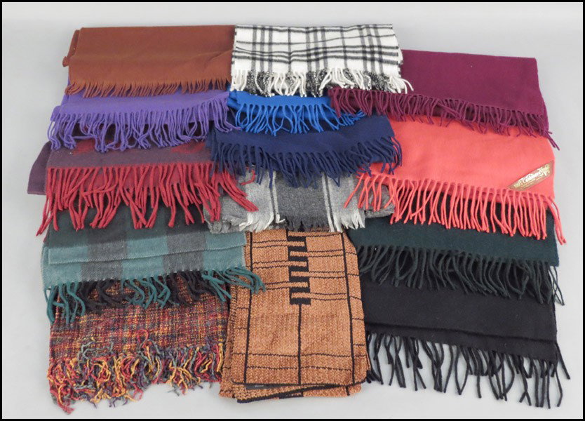 FOUR BURBERRY WOOL SCARVES.: FOUR BURBERRY WOOL SCARVES. Together with various wool and knit scarves