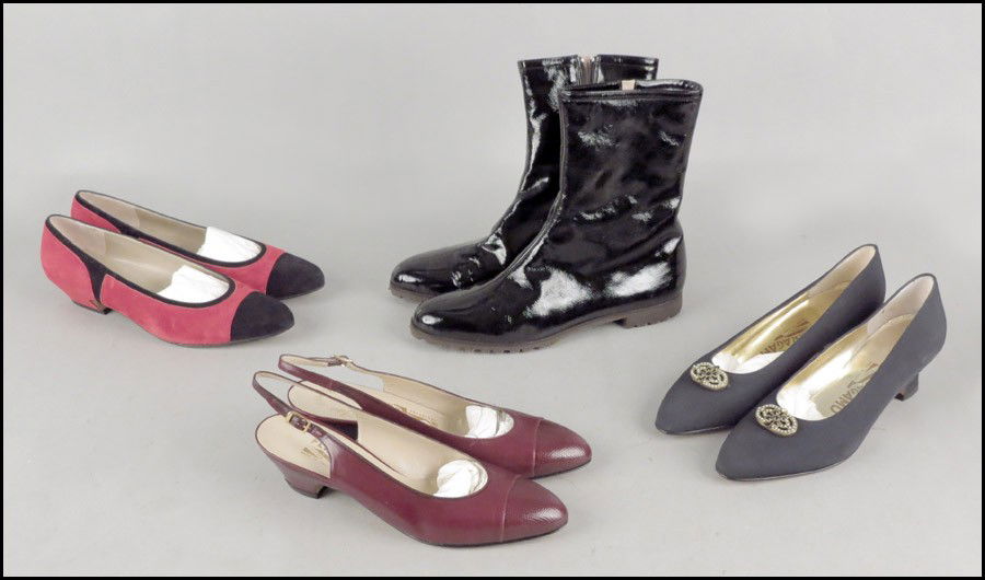 THREE PAIRS OF SALVATORE FERRAGAMO SHOES.: THREE PAIRS OF SALVATORE FERRAGAMO SHOES. Together with a pair of Salvatore Ferragamo boots Size 7