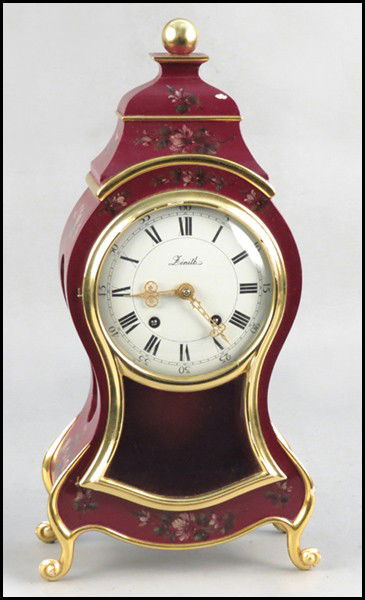 ZENITH LACQUERED AND PAINTED MANTLE CLOCK.: ZENITH LACQUERED AND PAINTED MANTLE CLOCK. With a Swiss movement Height: 17"
