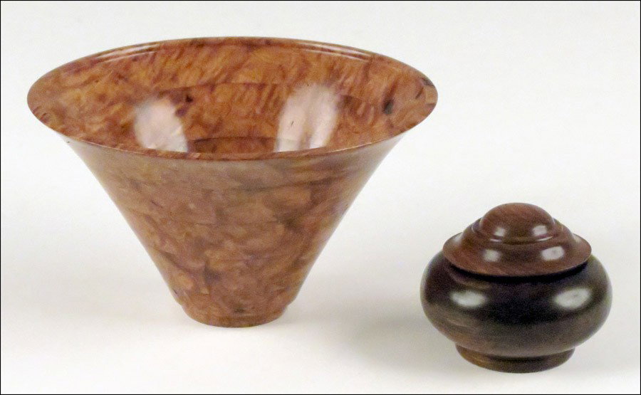 MICHAEL MODE ROSEWOOD BOX.: MICHAEL MODE ROSEWOOD BOX. Together with a Michael Mode wood bowl Bowl: 3.5" x 6.25"